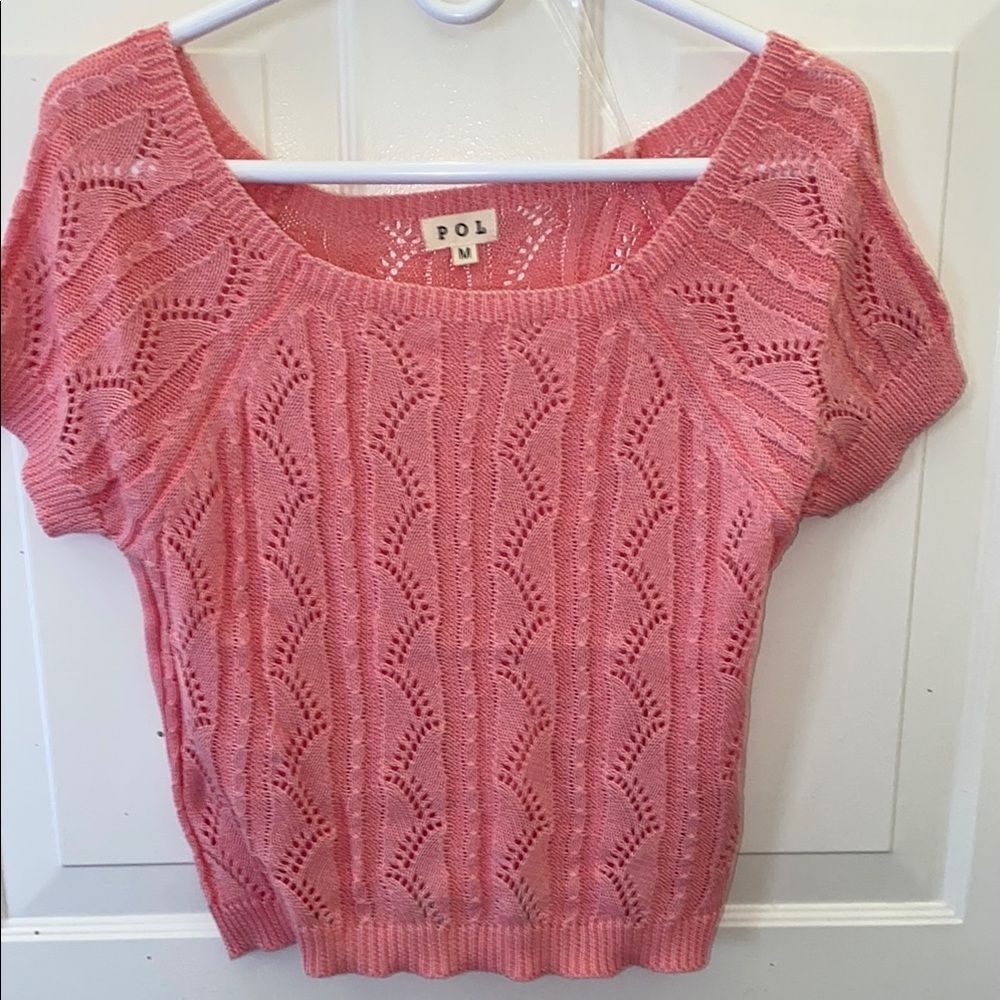 POL Pink Scoop Neck Sweater with Cable Knit Design
